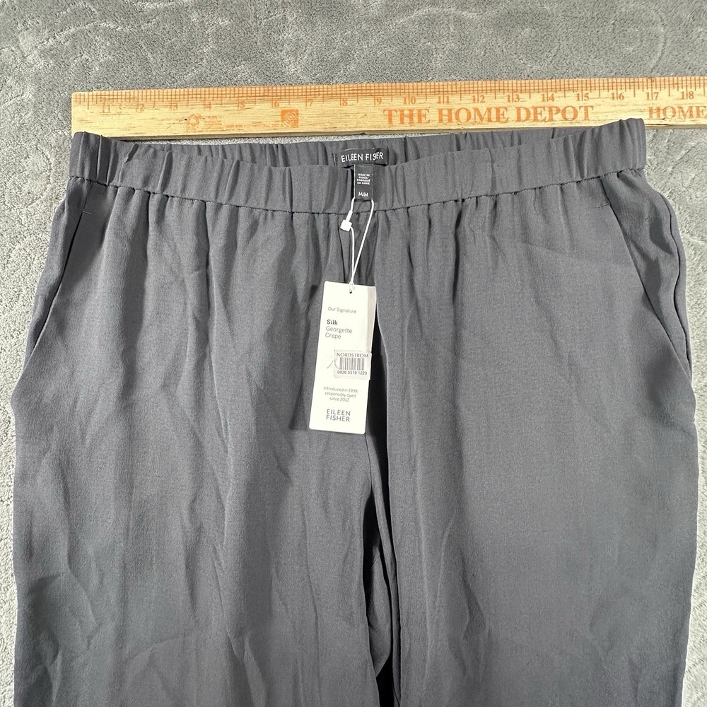Eileen Fisher Womens Medium Black 100% Silk Georgette Crepe Ankle Pants Luxury - Picture 7 of 12